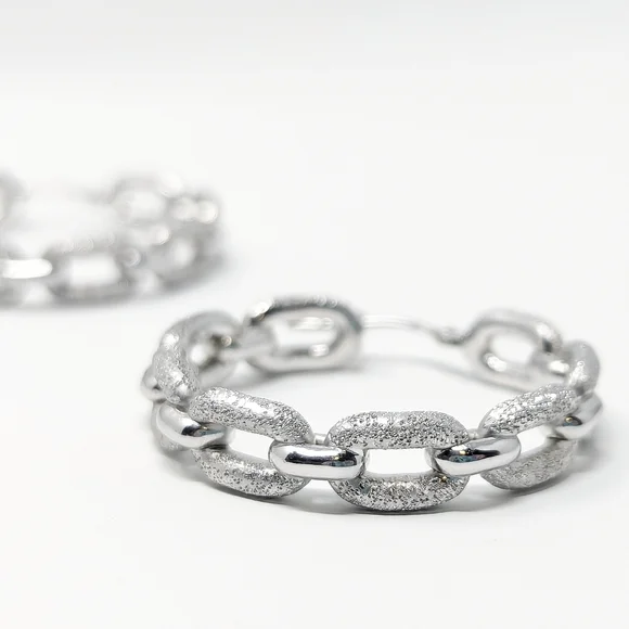 SOLD Vintage sterling silver 925 chain hoop textured and smooth earring Peru - Picture 5 of 7